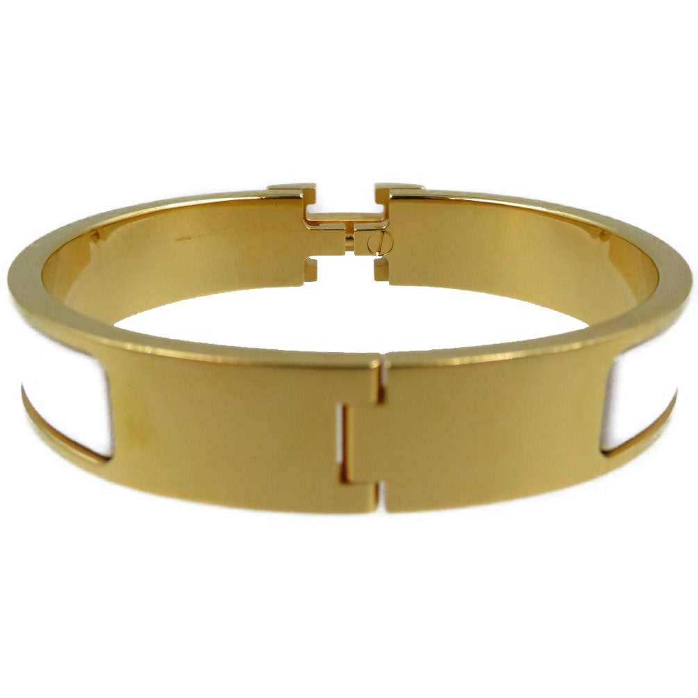 美品 エルメス クリッククラックPM GP エナメル ゴールド ホワイト ブレスレット 0022【中古】HERMES