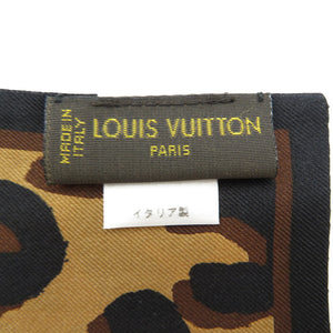 美品 ルイヴィトン バンドー M72394 レオパード ヒョウ柄 シルク ブラウン ブラック スカーフ 0023【中古】LOUIS VUITTON