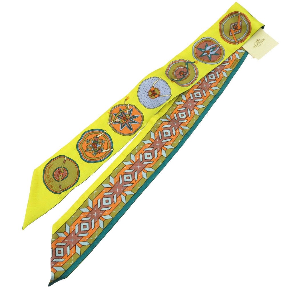 未使用 エルメス ツイリー シルク イエロー 黄色 オレンジ マルチカラー スカーフ 0024【中古】HERMES