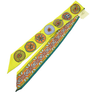 未使用 エルメス ツイリー シルク イエロー 黄色 オレンジ マルチカラー スカーフ 0024【中古】HERMES