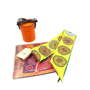 未使用 エルメス ツイリー シルク イエロー 黄色 オレンジ マルチカラー スカーフ 0024【中古】HERMES