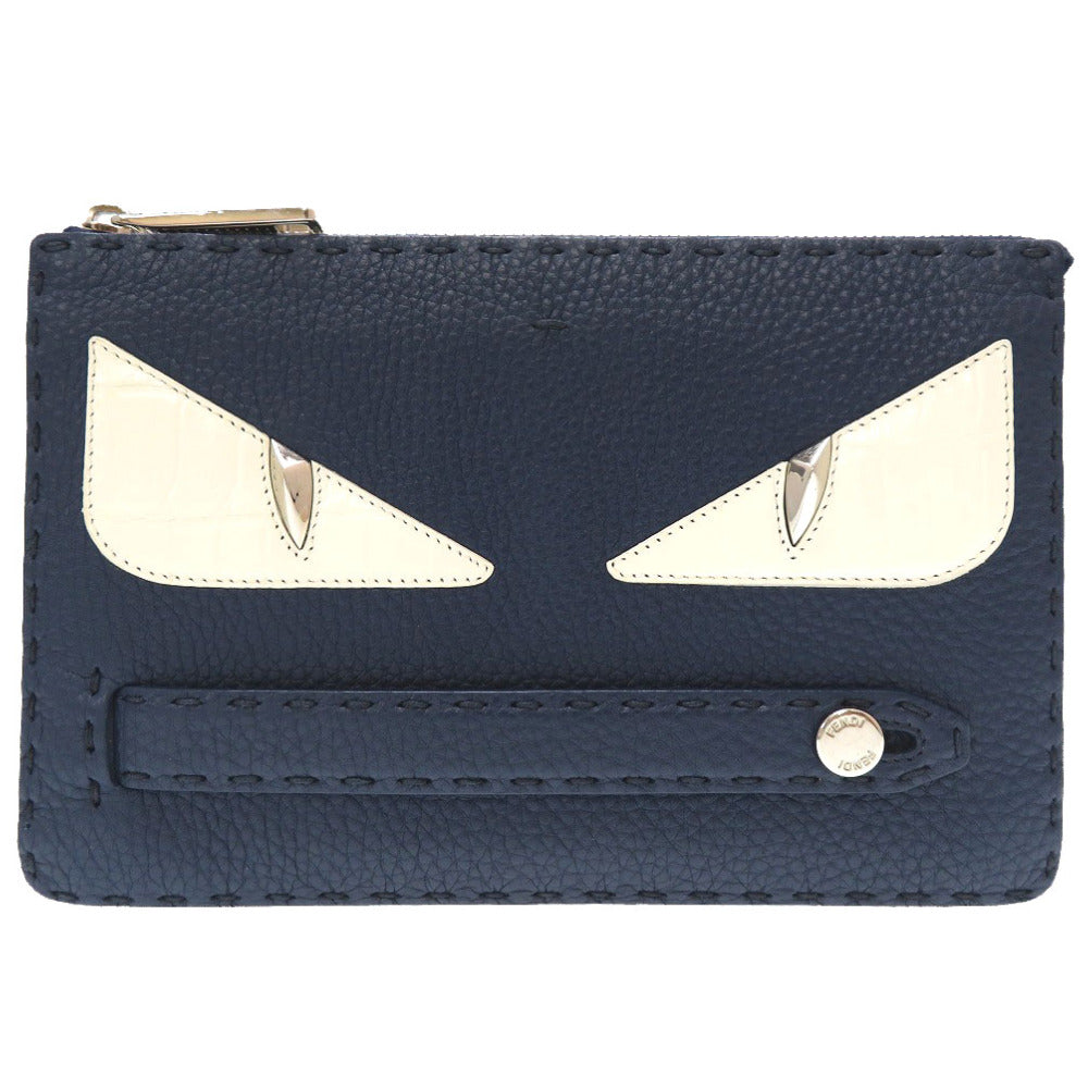 美品 フェンディ モンスター バグズ レザー ネイビー 7VA350 クラッチバッグ バッグ 紺 0030 【中古】 FENDI
