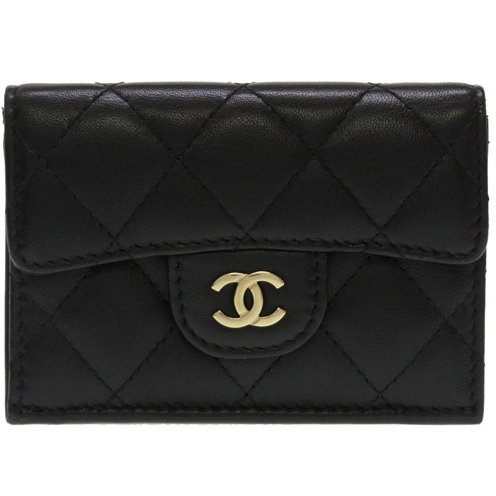 美品 シャネル スモールフラップウォレット コンパクトウォレット AP0230 25番台 ラムスキン ブラック 黒 3つ折り財布 財布 0035【中古】CHANEL