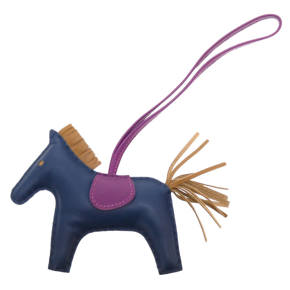 新品同様 エルメス ロデオチャームMM アニューミロ D刻印(2019年製) ブルードマルト アネモネ クラフト キーホルダー バッグチャーム 0038【中古】HERMES