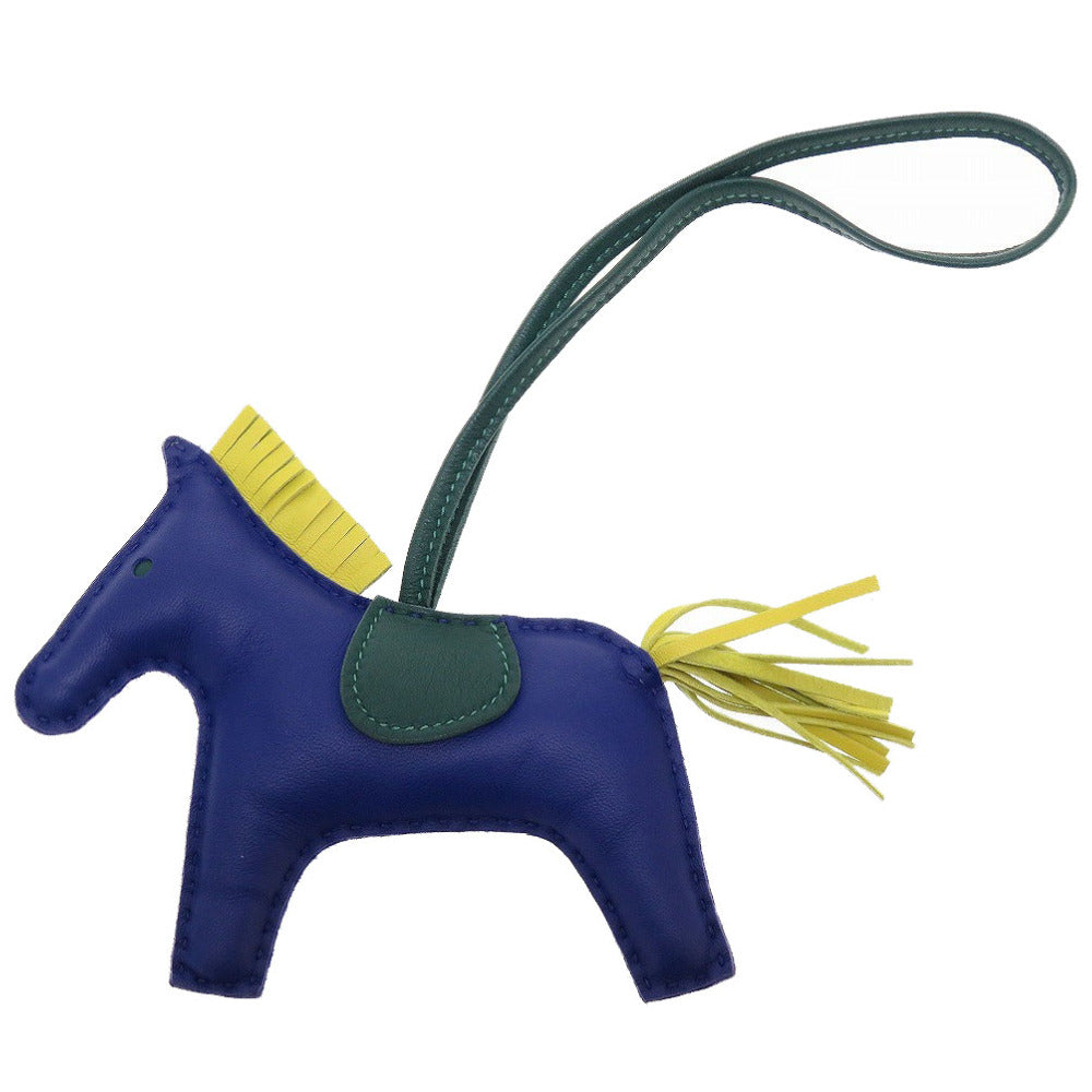 新品同様 エルメス ロデオチャームMM アニューミロ A刻印(2017年製) ブルーエレクトリック マラカイト ライム キーホルダー バッグチャーム 0039【中古】HERMES