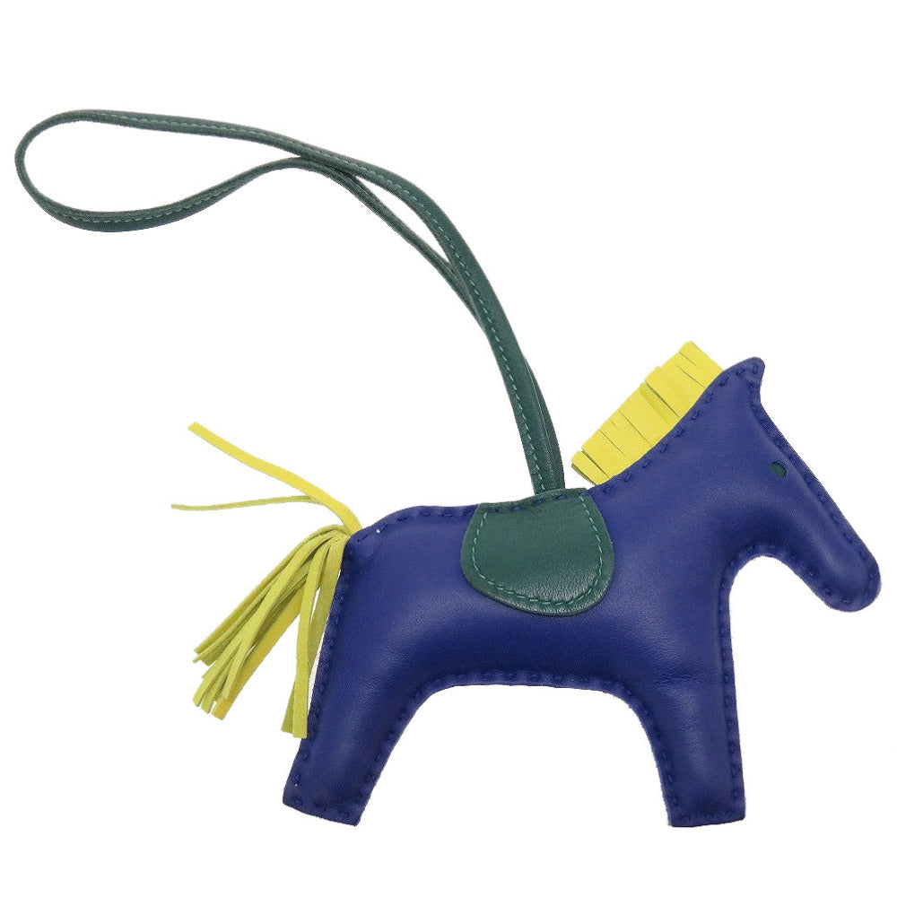 新品同様 エルメス ロデオチャームMM アニューミロ A刻印(2017年製) ブルーエレクトリック マラカイト ライム キーホルダー バッグチャーム 0039【中古】HERMES