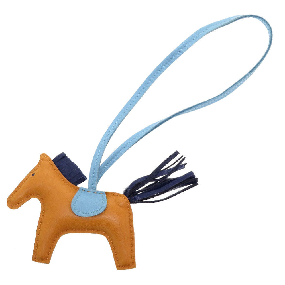 新品同様 エルメス ロデオチャームPM アニューミロ A刻印(2017年製) ナチュラルサブレ ブルーサフィール セレステ キーホルダー バッグチャーム 0040【中古】HERMES