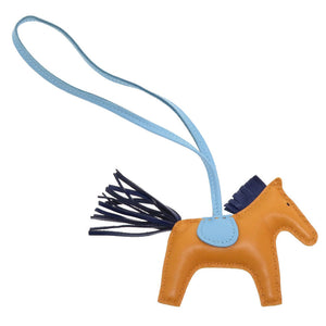 新品同様 エルメス ロデオチャームPM アニューミロ A刻印(2017年製) ナチュラルサブレ ブルーサフィール セレステ キーホルダー バッグチャーム 0040【中古】HERMES