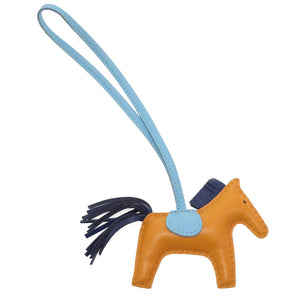 新品同様 エルメス ロデオチャームPM アニューミロ D刻印(2019年製) ナチュラルサブレ セレステ ブルーサフィール キーホルダー バッグチャーム 0041【中古】HERMES