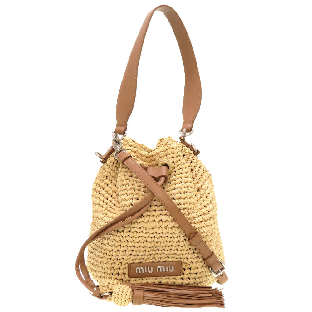新品同様 ミュウミュウ バケットバッグ ストロー ラフィア ブラウン 5BE036 ショルダーバッグ バッグ 0047 【中古】 MIUMIU