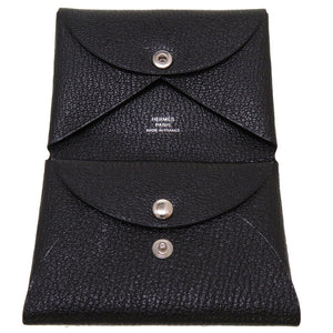新品同様 エルメス カルヴィ デュオ シェーブル ブラック シルバー金具Z刻印(2021年製) コインケース 小銭入れ 財布 黒 0052 【中古】 HERMES