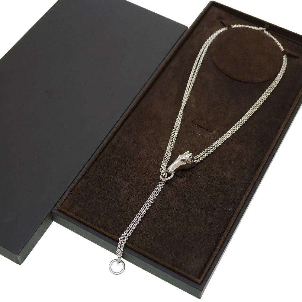 エルメス ギャロップ ダイヤ 2連チェーン シルバー 925 ネックレス ダイヤモンド アクセサリー 0053【中古】HERMES ジュエリー