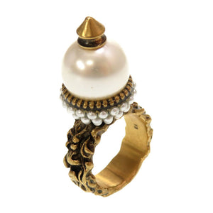 美品 グッチ スタッズ フェイクパール ゴールド 13号 リング 指輪 アクセサリー 0064 【中古】 GUCCI