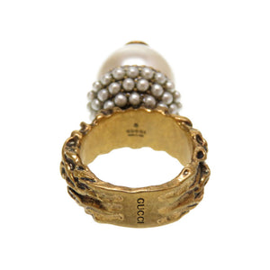 美品 グッチ スタッズ フェイクパール ゴールド 13号 リング 指輪 アクセサリー 0064 【中古】 GUCCI
