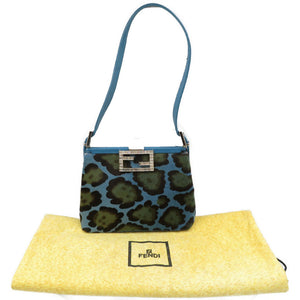 美品 フェンディ ヒョウ柄 ハラコ レザー シルバー金具 ブルー ブラック ショルダーバッグ パーティーバッグ 0065【中古】FENDI