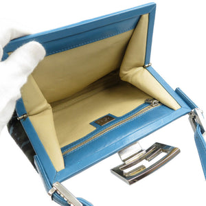 美品 フェンディ ヒョウ柄 ハラコ レザー シルバー金具 ブルー ブラック ショルダーバッグ パーティーバッグ 0065【中古】FENDI