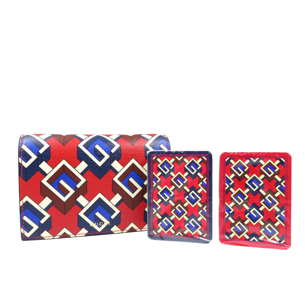 未使用 グッチ ジオメトリックG レザー レッド トランプセット 0068【中古】GUCCI