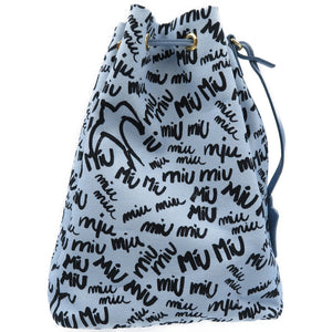 未使用 ミュウミュウ キャンバス ゴールド金具 ライトブルー ブラック 巾着バッグ 0070【中古】MIUMIU