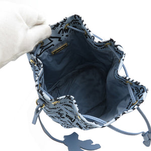 未使用 ミュウミュウ キャンバス ゴールド金具 ライトブルー ブラック 巾着バッグ 0070【中古】MIUMIU