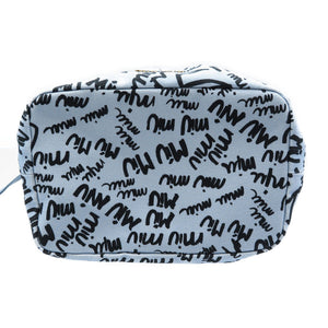 未使用 ミュウミュウ キャンバス ゴールド金具 ライトブルー ブラック 巾着バッグ 0070【中古】MIUMIU