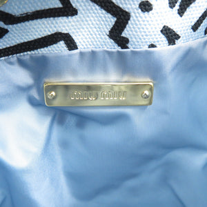 未使用 ミュウミュウ キャンバス ゴールド金具 ライトブルー ブラック 巾着バッグ 0070【中古】MIUMIU