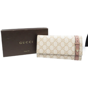 新品同様 グッチ 309760 GGスプリームキャンバス シルバー金具 ベージュ ピンク 長財布 0072【中古】GUCCI