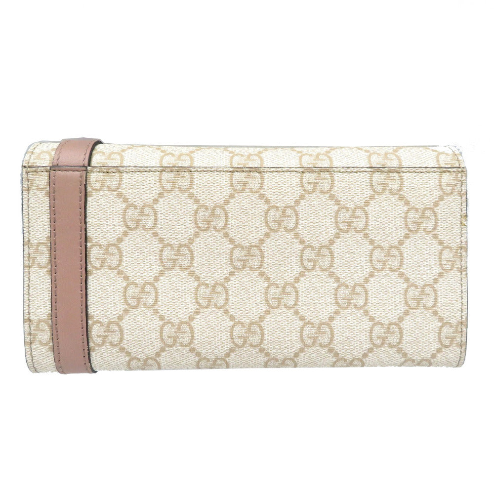 新品同様 グッチ 309760 GGスプリームキャンバス シルバー金具 ベージュ ピンク 長財布 0072【中古】GUCCI