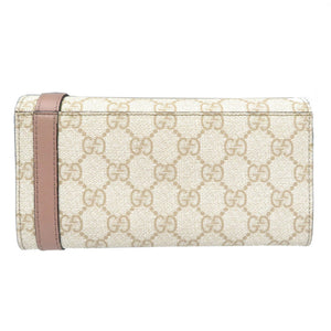 新品同様 グッチ 309760 GGスプリームキャンバス シルバー金具 ベージュ ピンク 長財布 0072【中古】GUCCI