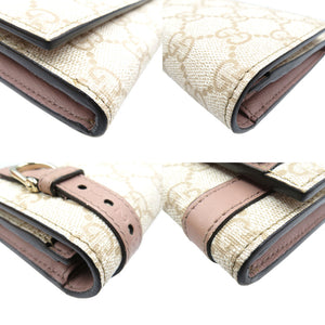 新品同様 グッチ 309760 GGスプリームキャンバス シルバー金具 ベージュ ピンク 長財布 0072【中古】GUCCI