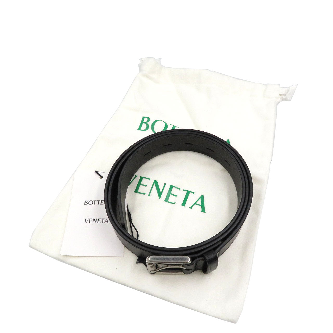 未使用 ボッテガヴェネタ 649375 カーフ メタル ブラック シルバー 105cm ベルト 0073【中古】BOTTEGA VENETA