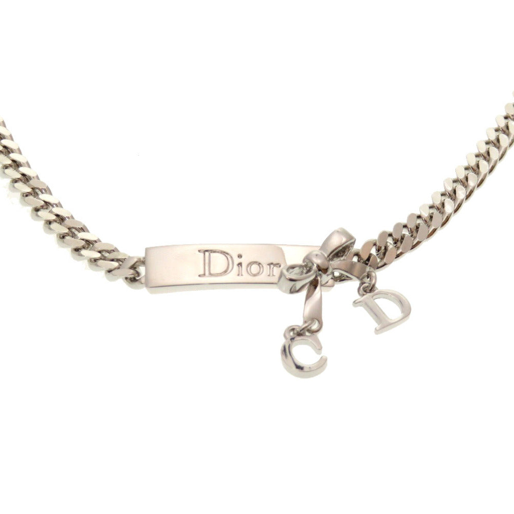 美品 ディオール プレート リボン シルバー チョーカー ネックレス アクセサリー 0079 【中古】 Dior