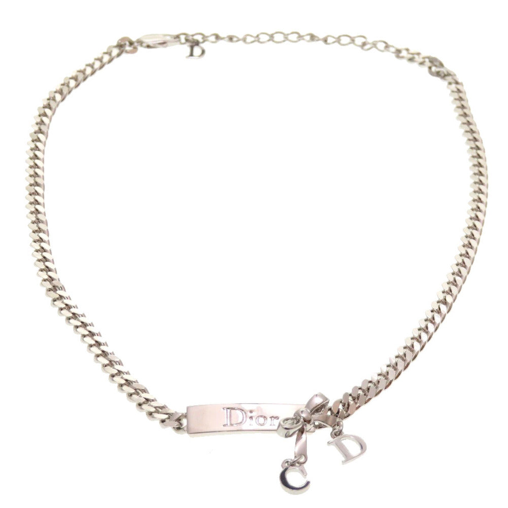 美品 ディオール プレート リボン シルバー チョーカー ネックレス アクセサリー 0079 【中古】 Dior