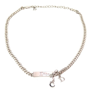 美品 ディオール プレート リボン シルバー チョーカー ネックレス アクセサリー 0079 【中古】 Dior