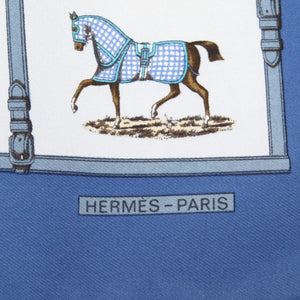 新品同様 エルメス プチカレ カレ45 馬 ホース シルク ブルー スカーフ 青 0083 【中古】 HERMES