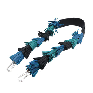 新品同様 ロエベ タッセル レザー メタル シルバー金具 ブルー グリーン ブラック ショルダーストラップ 0085【中古】LOEWE