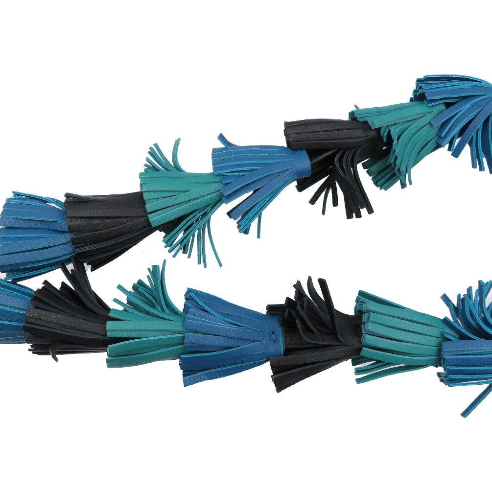 新品同様 ロエベ タッセル レザー メタル シルバー金具 ブルー グリーン ブラック ショルダーストラップ 0085【中古】LOEWE