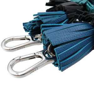 新品同様 ロエベ タッセル レザー メタル シルバー金具 ブルー グリーン ブラック ショルダーストラップ 0085【中古】LOEWE