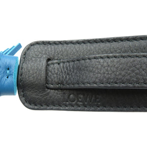 新品同様 ロエベ タッセル レザー メタル シルバー金具 ブルー グリーン ブラック ショルダーストラップ 0085【中古】LOEWE