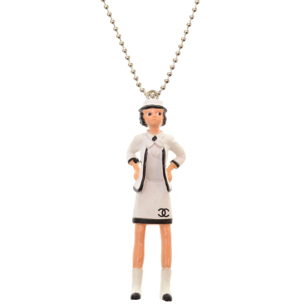 美品 シャネル マドモアゼル プラスチック ホワイト ブラック 白 黒 ロング チェーン ネックレス 0093 【中古】 CHANEL
