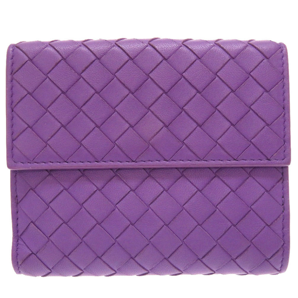 新品同様 ボッテガ ヴェネタ イントレチャート レザー パープル 二つ折り財布 財布 紫 0097 【中古】 BOTTEGA VENETA