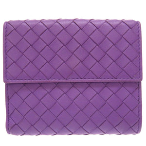 新品同様 ボッテガ ヴェネタ イントレチャート レザー パープル 二つ折り財布 財布 紫 0097 【中古】 BOTTEGA VENETA