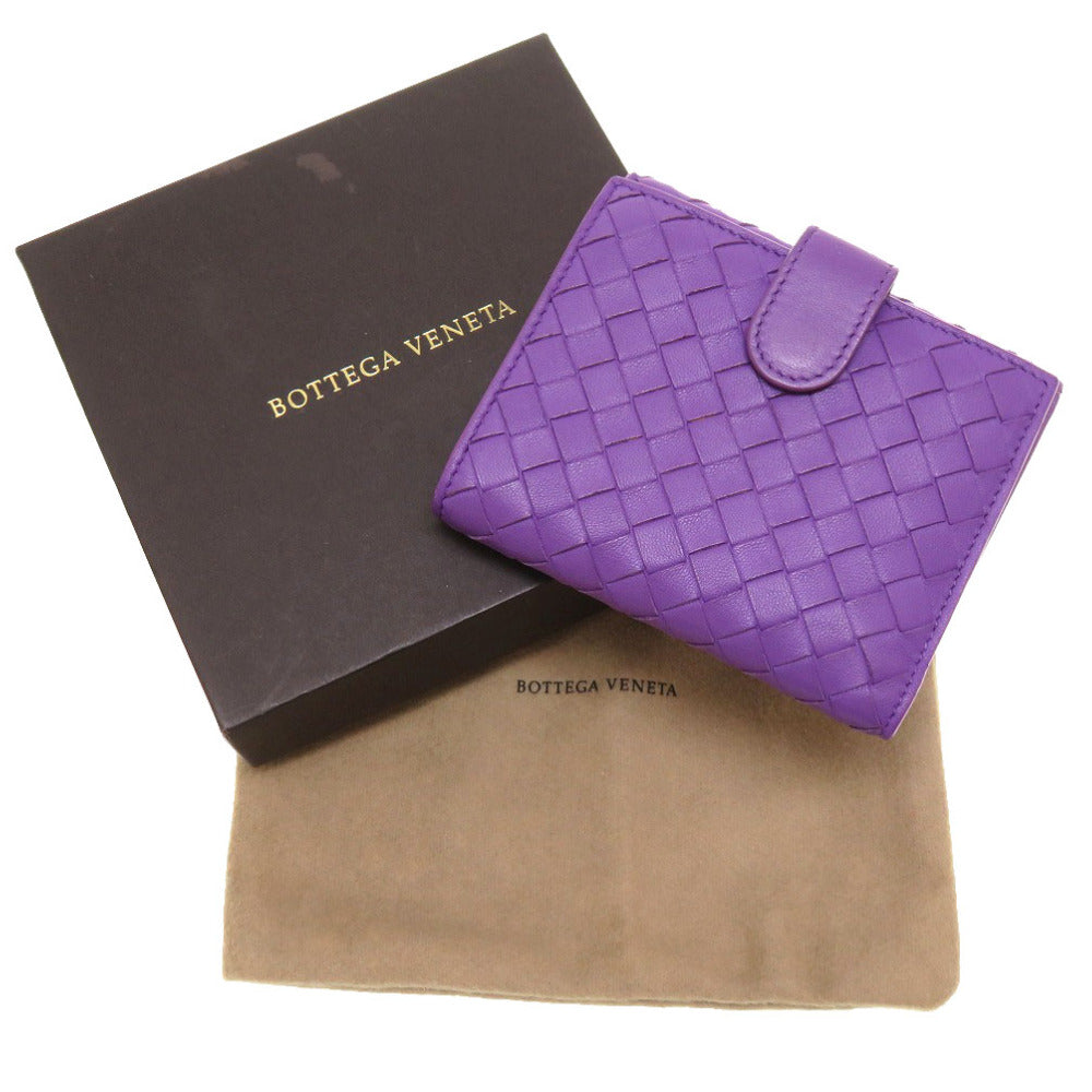 新品同様 ボッテガ ヴェネタ イントレチャート レザー パープル 二つ折り財布 財布 紫 0097 【中古】 BOTTEGA VENETA