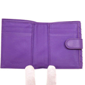 新品同様 ボッテガ ヴェネタ イントレチャート レザー パープル 二つ折り財布 財布 紫 0097 【中古】 BOTTEGA VENETA