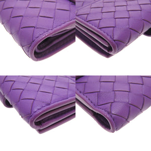 新品同様 ボッテガ ヴェネタ イントレチャート レザー パープル 二つ折り財布 財布 紫 0097 【中古】 BOTTEGA VENETA