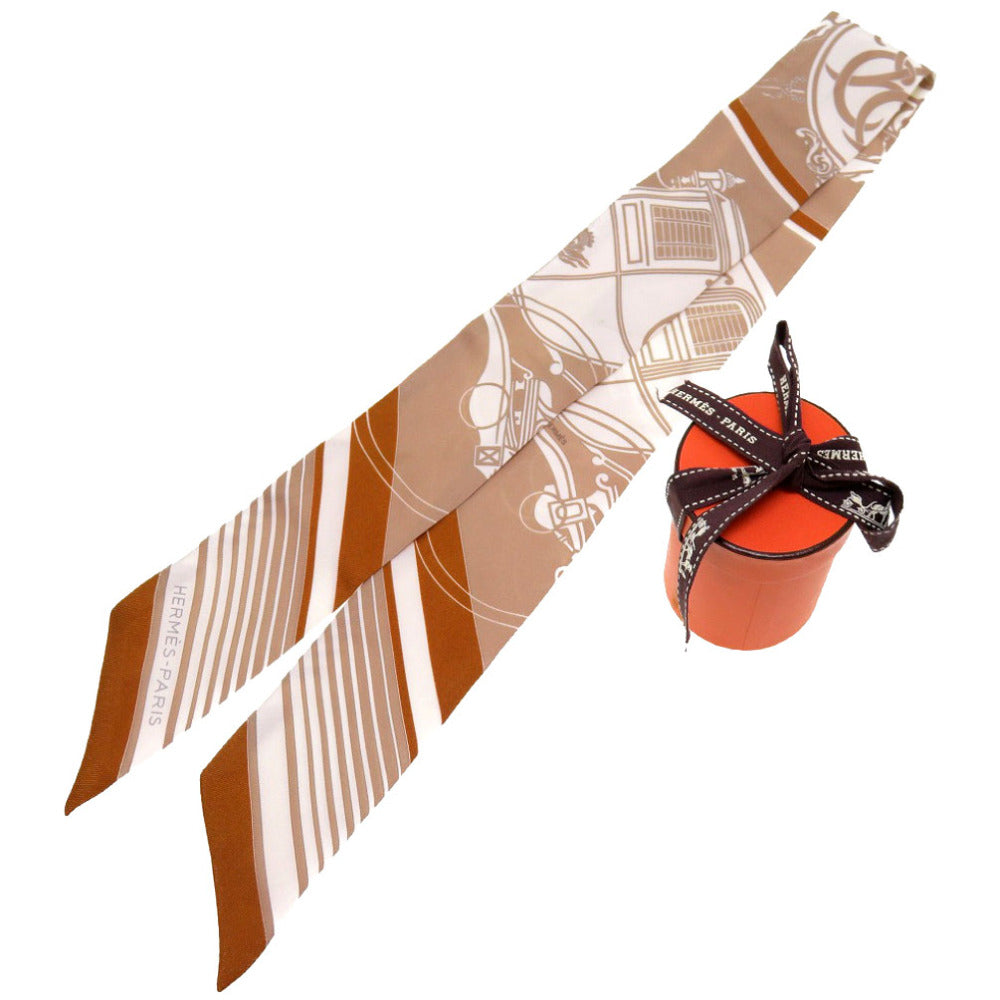 エルメス ツイリー エクスリブリス シルク キャメル ブラン ベージュ スカーフ 0100 【中古】 HERMES