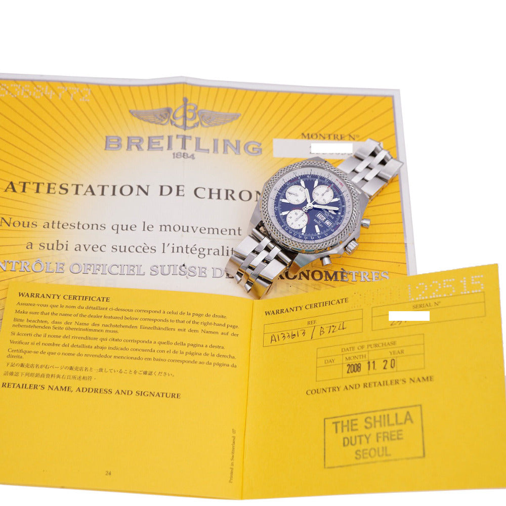 ブライトリング ベントレーGT A13363 クロノグラフ 自動巻き 腕時計 SS ブラック 黒文字盤 0107【中古】BREITLING メンズ