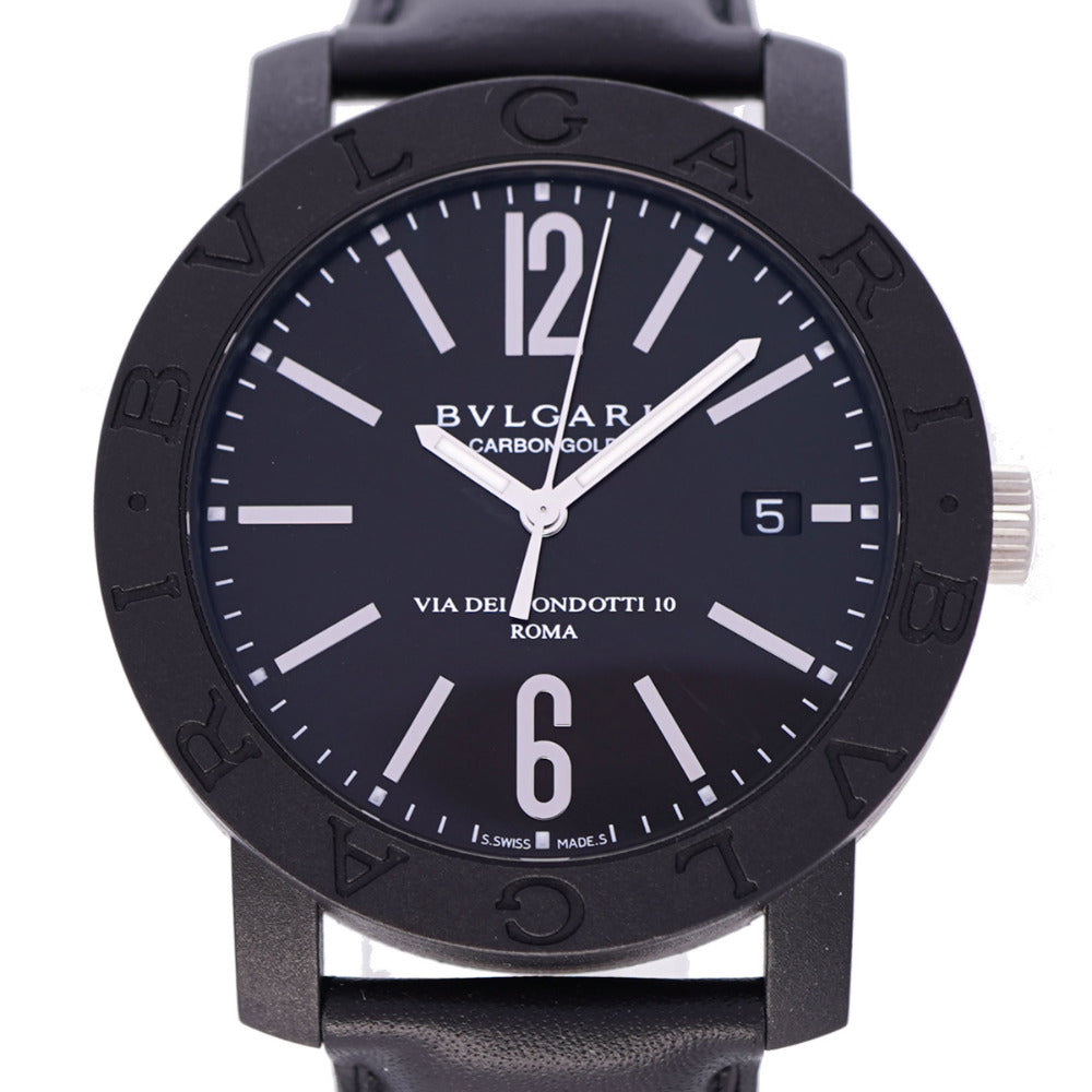 新品同様 ブルガリ  ブルガリブルガリ カーボン デイト BB40CL 自動巻き 腕時計 カーボン ブラック 黒文字盤 0108【中古】BVLGARI メンズ