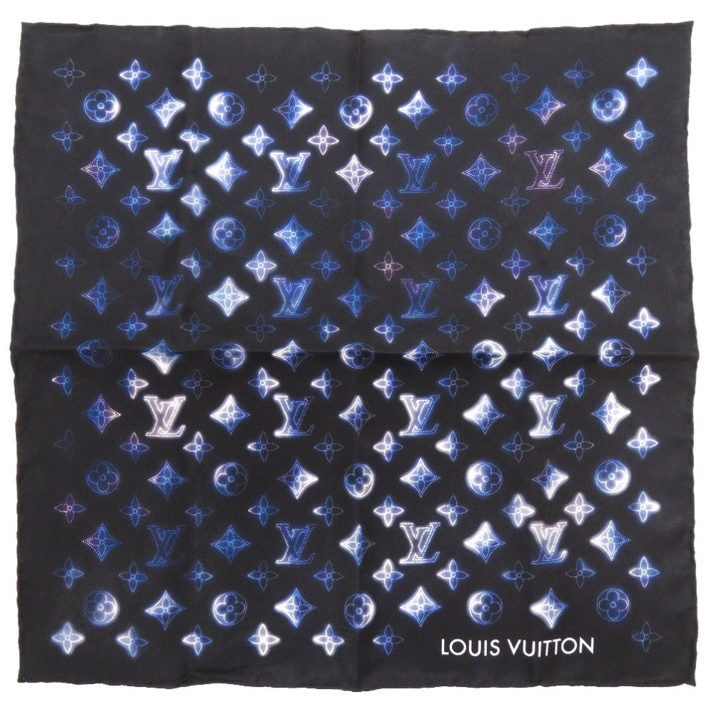 美品 ルイ ヴィトン モノグラム パターン バンダナ マヒナ ブラック ブルー M77428 シルク スカーフ 黒 青 LV 0114 【中古】 LOUIS VUITTON