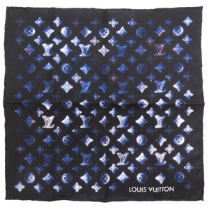美品 ルイ ヴィトン モノグラム パターン バンダナ マヒナ ブラック ブルー M77428 シルク スカーフ 黒 青 LV 0114 【中古】 LOUIS VUITTON
