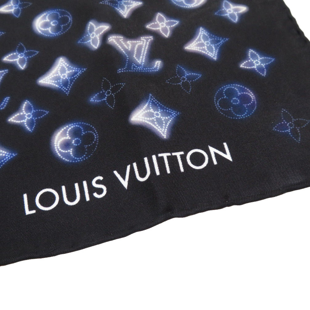 美品 ルイ ヴィトン モノグラム パターン バンダナ マヒナ ブラック ブルー M77428 シルク スカーフ 黒 青 LV 0114 【中古】 LOUIS VUITTON